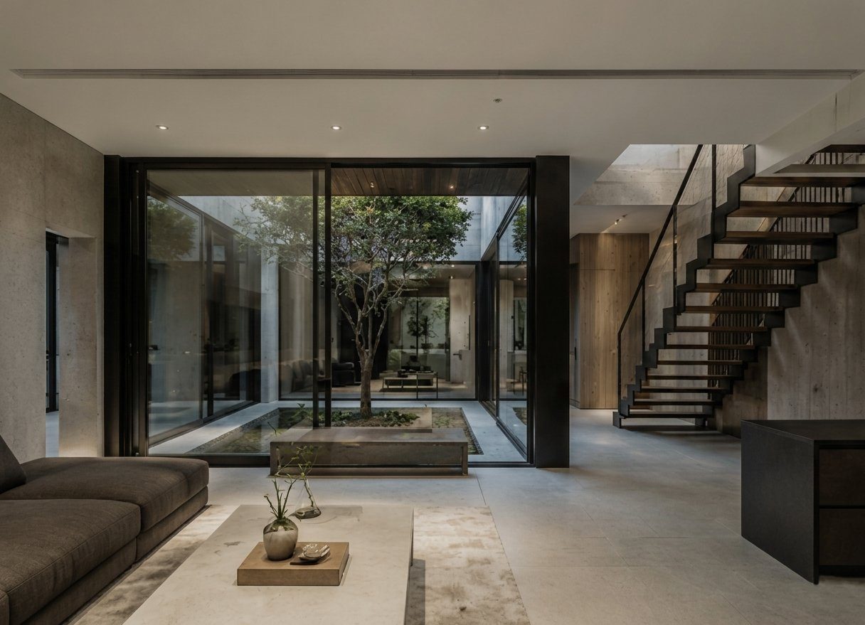 Interior moderno con patio - Arquitectura ALONE